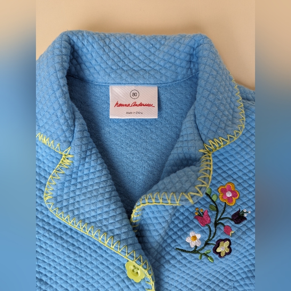 Hanna Andersson Blue Quilted Embroidered Jacket Size 80, 18-24M - Picture 6 of 9